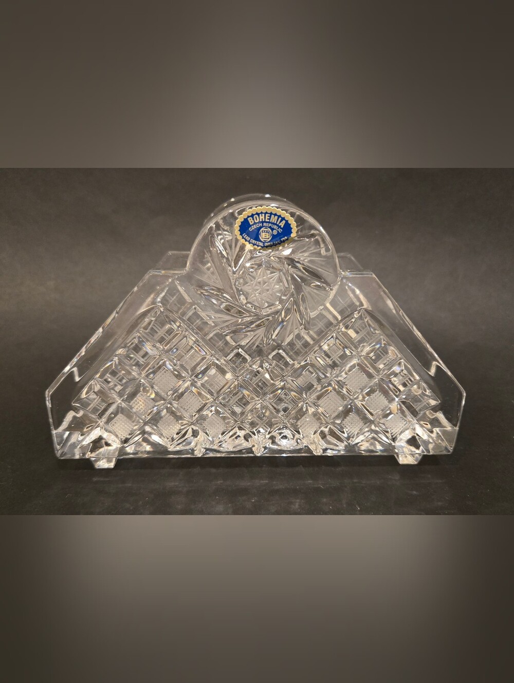 BOHEMIA Chech Republic 24% Lead Crystal Clear Glass Napkin Holder